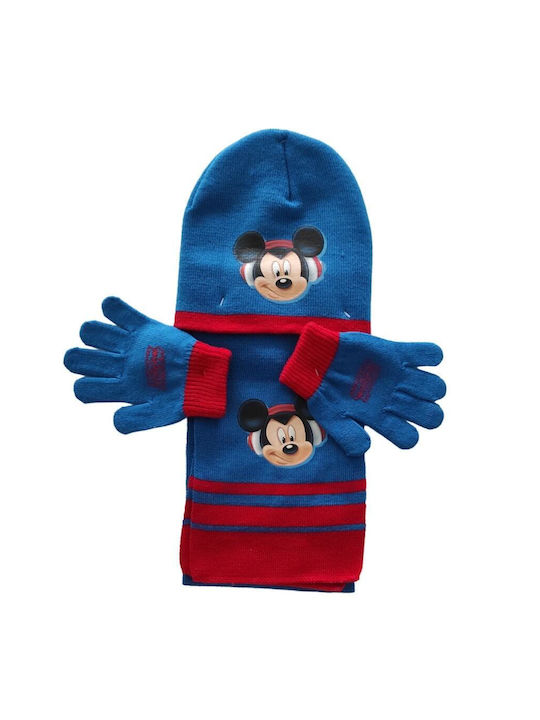 Kids Beanie Set with Scarf & Gloves Knitted Blue