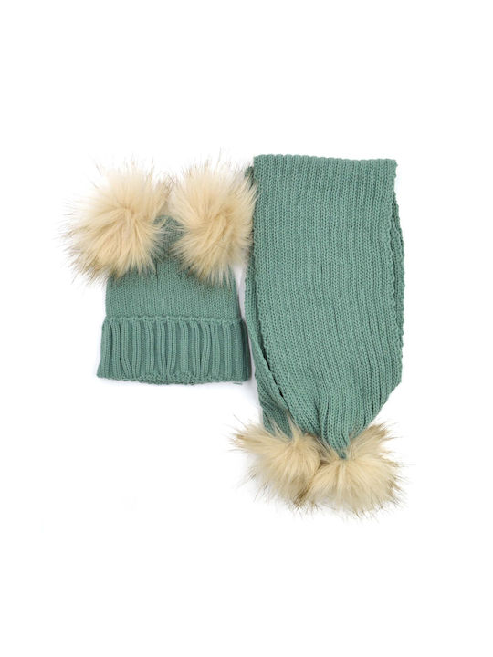 Extan Bebe Kids Beanie Set with Scarf Knitted Green