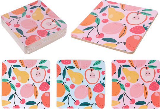 Koopman Wooden Pink Coasters 6pcs