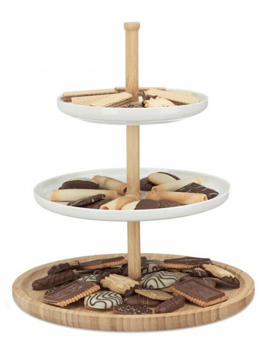 Relaxdays Lemn Platou pentru desert 3 niveluri Alb Ø30xY36cm L25xL25xH36cm 1buc