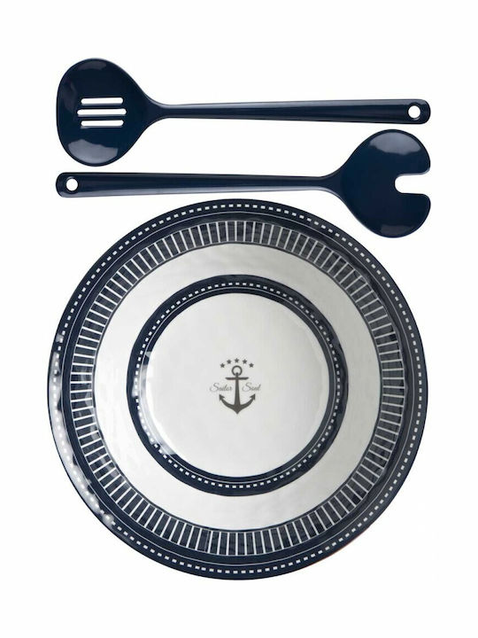 Marine Business Melamine Salad Bowl with Salad Spoons White 27.5x27.5cm