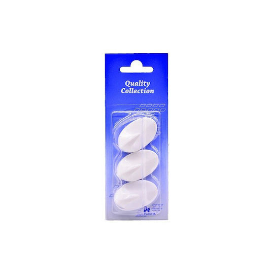 Simple Plastic Hanger Kitchen Hook with Sticker White 3pcs