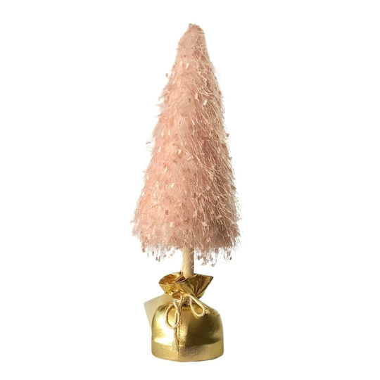 Christmas Decorative Illuminated Wood Tree Cone 32cm Pink