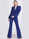 Damen Hoch tailliert Stoff Hose in Slim Passform Blau