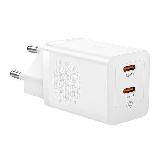 Baseus Charger Without Cable GaN with 2 USB-C Ports 40W Whites (Gan5)