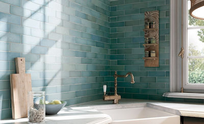 Trading Kitchen Wall / Bathroom Matte Ceramic Tile 20x6.5cm Blue