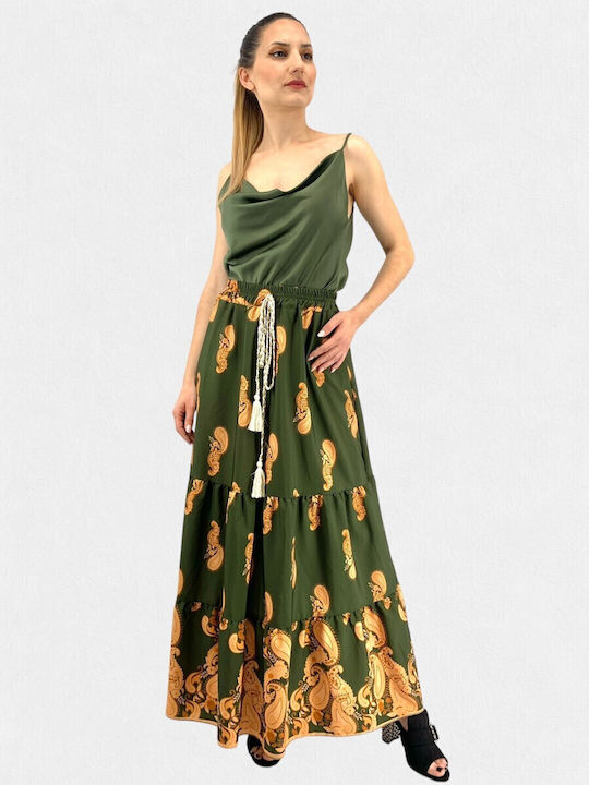 Maxi Φούστα Floral Πράσινη