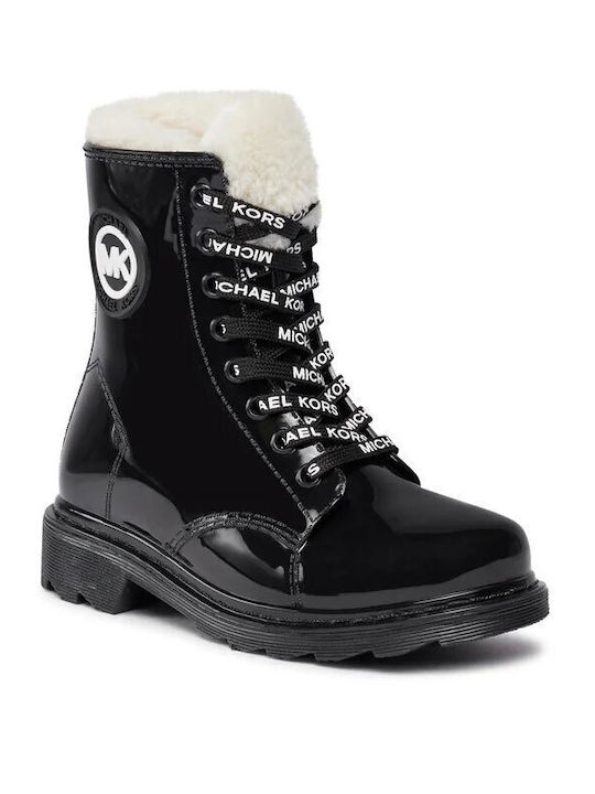 Kids Boots from Patent Leather with Laces Black