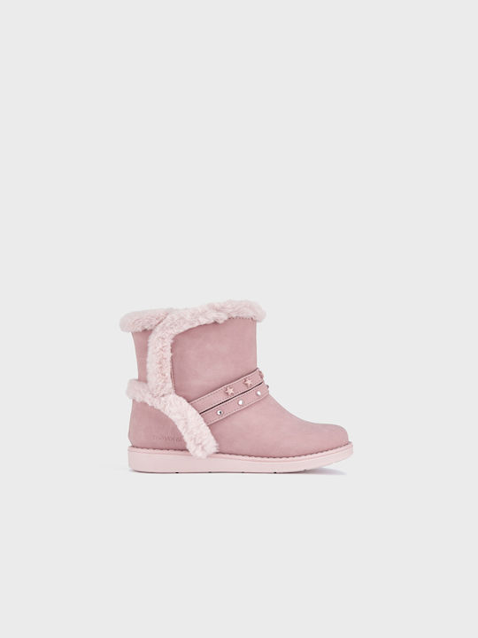 Mayoral Kids Leather Boots with Lace Pink