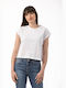 Simple Fashion Women's Summer Blouse Cotton Short Sleeve White