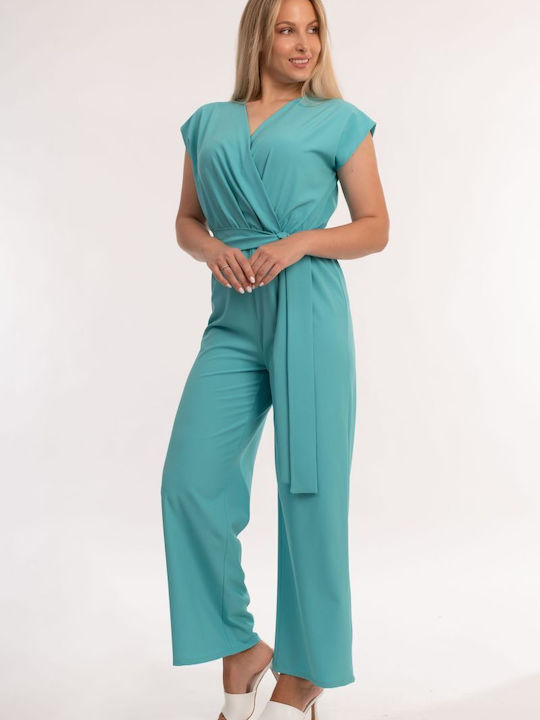 BelleFille Women's Short-sleeved One-piece Suit Turquoise