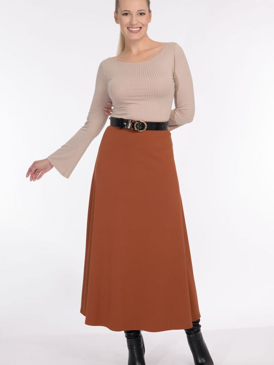 BelleFille Midi Skirt in Brown color