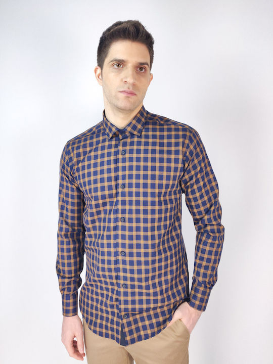 Long Sleeve Shirt in Narrow Fit Checked Blue