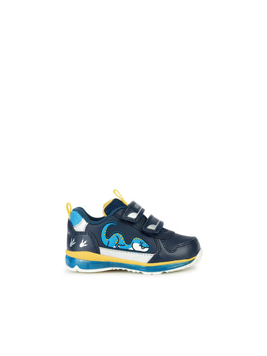 Geox Παιδικά Sneakers Ανατομικά με Σκρατς & Φωτάκια Navy Μπλε