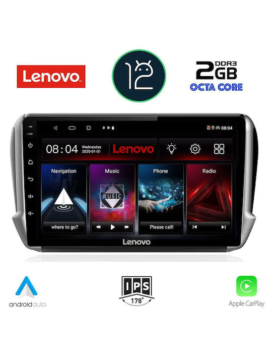 Lenovo Car Audio System for Peugeot 208 (Bluetooth/USB/AUX/WiFi/GPS/Apple-Carplay) with Touch Screen 10.1"