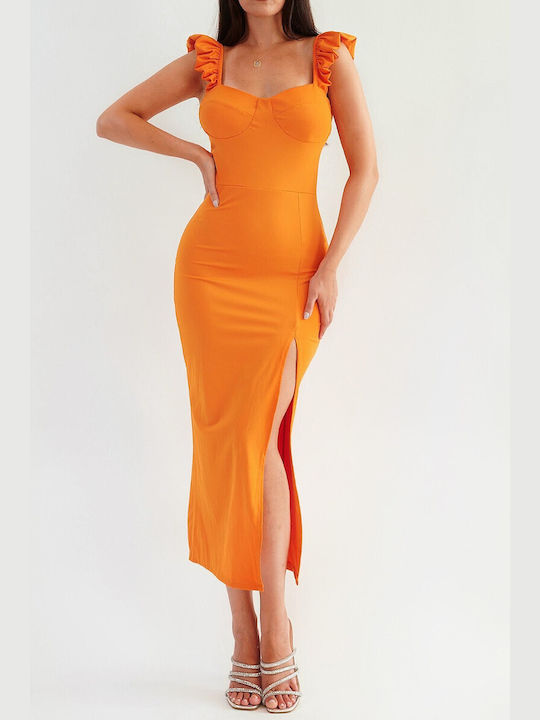 DOT Summer Midi Evening Dress Orange