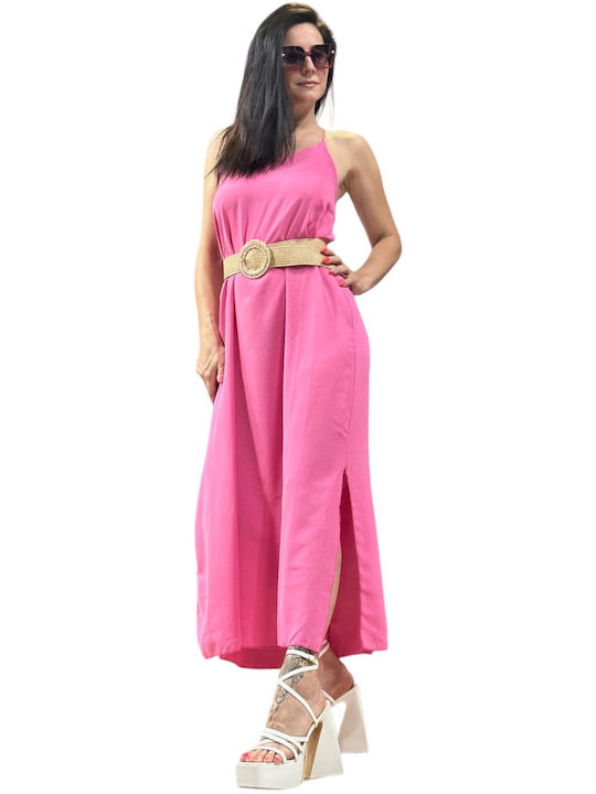 Summer Maxi Dress with Slit Pink