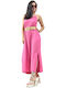 Mohicans Black Line Summer Maxi Dress Satin with Slit Pink