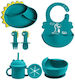 Feeding Set made of Silicone with Non-Slip Base Green 7pcs