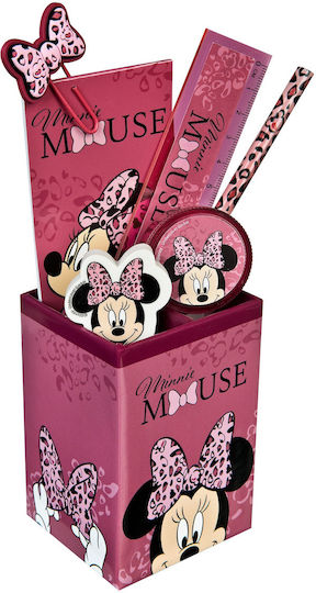 Disney Minnie Mouse Παιδικό Σετ Γραφικής Ύλης με Μολύβι, Ξύστρα, Γόμα, Σημειωματάριο, Χάρακα και Μολυβοθήκη 7τμχ