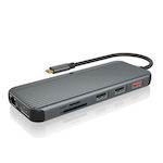 Icy Box IB-DK4060-CPD USB-C Stație de andocare cu HDMI/DisplayPort 4K PD Ethernet și conexiune 2 monitoare Gri