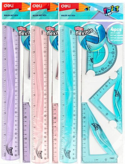 Deli Set von geometrischen Instrumenten Kunststoff Transparent 20cm (Μiverse Farben)