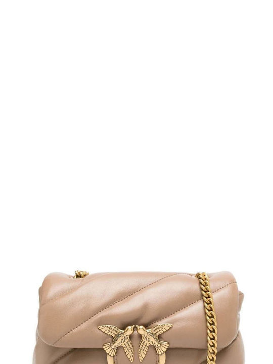 Pinko Love Puff Leder Damen Tasche Crossbody Beige