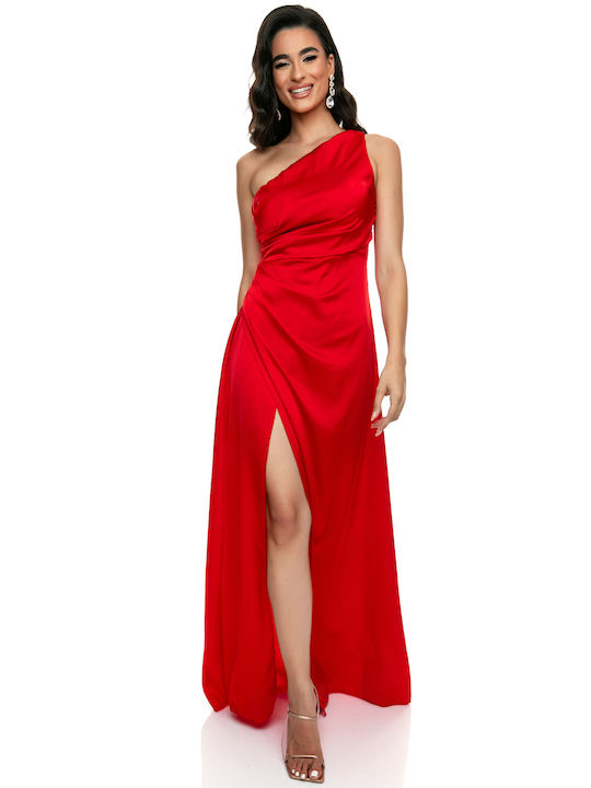 RichgirlBoudoir Καλοκαιρινό Maxi Βραδινό Φόρεμα Σατέν με Σκίσιμο Κόκκινο
