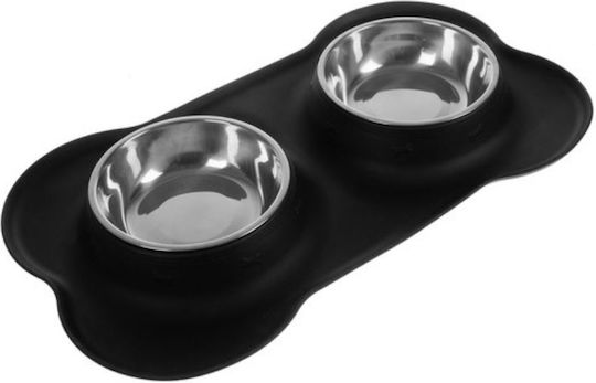 Purlov Stainless Steel Bowl Food & Water for Dog & Cat with Base 2x 450ml 13cm in Black Color