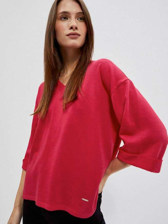 Make your image Women's Blouse with 3/4 Sleeve & V Neckline Red