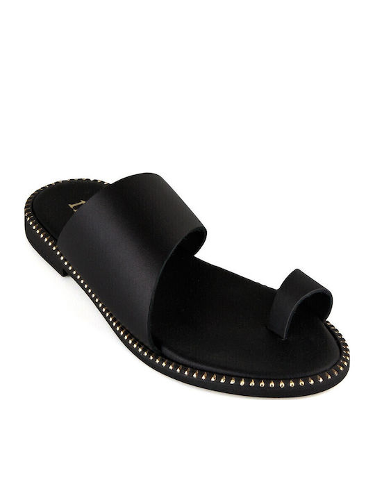 Leder Flache Sandalen für Damen in Schwarz Farbe
