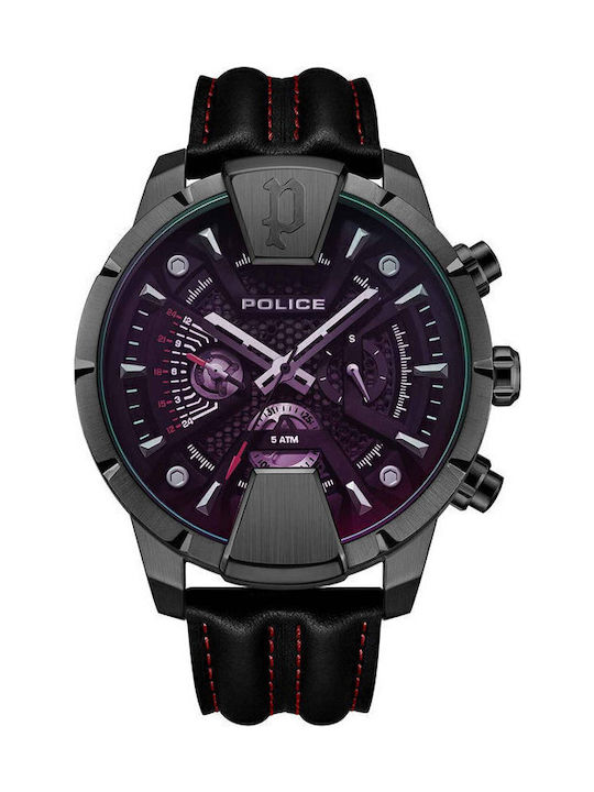 Police Huntley Men's Watch 48mm Battery with Black Leather Strap