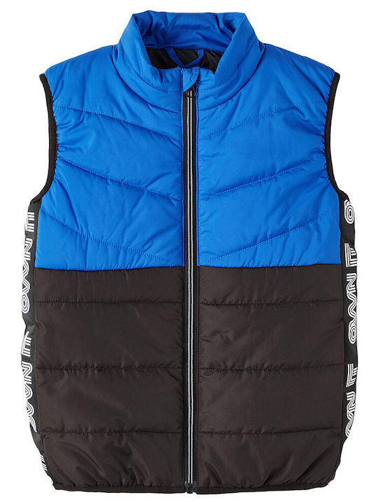 Kids' Quilted Jacket Sleeveless Short with Hood Blue