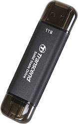 Transcend ESD310C 1TB USB 3.2 SSD Stick mit Verbindung USB-A & USB-C Schwarz