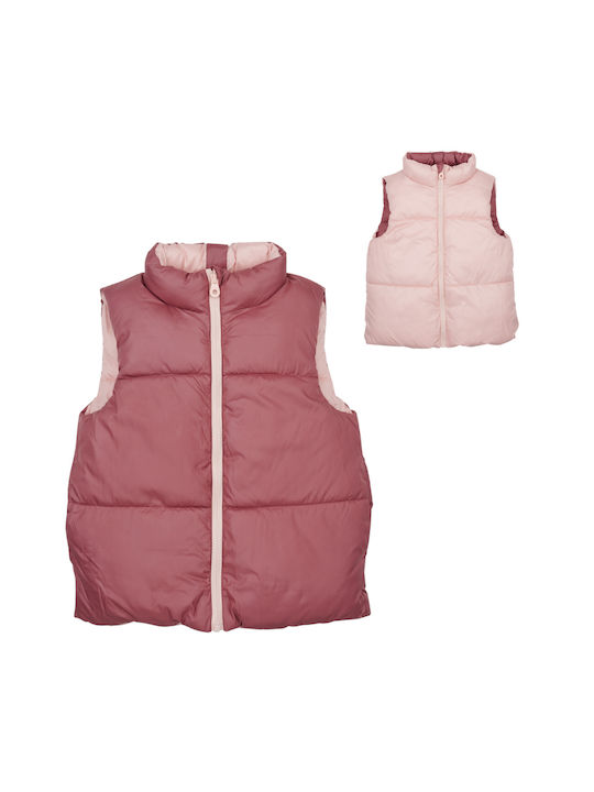 Only Girls Quilted Coat Pink Sleeveless with Ηood