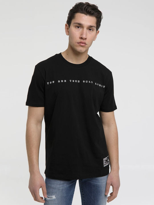 Yolofashion T-shirt Bărbătesc cu Mânecă Scurtă Negru