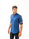 Long-sleeved Cotton Shirt Checked Navy Blue