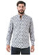 Long-sleeved Linen Shirt Floral Light Blue