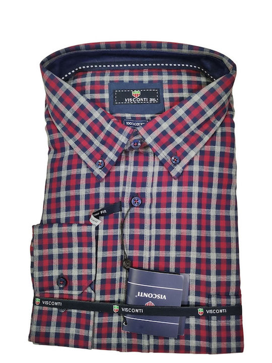 Visconti Men's Checked Shirt with Long Sleeves Red
