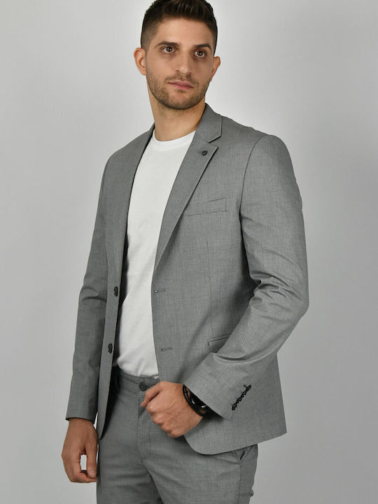 Endeson Fashion Ανδρικό Σακάκι με Στενή Εφαρμογή Γκρι