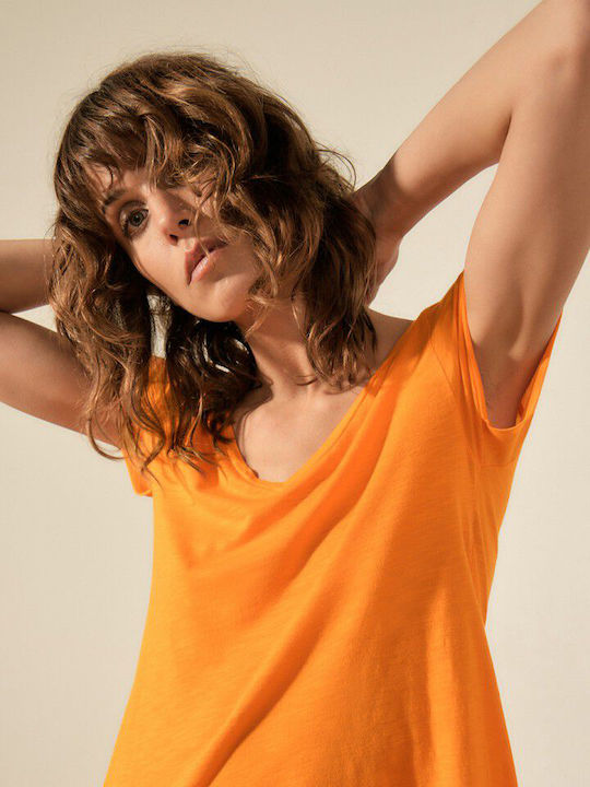 American Vintage jac Γυναικείο T-shirt με V Λαιμόκοψη Πορτοκαλί