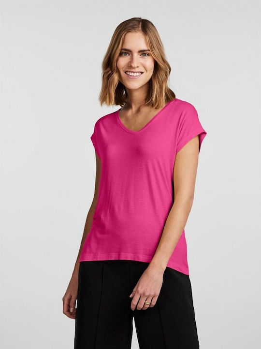 Pieces Women's T-shirt with V Neck Purple