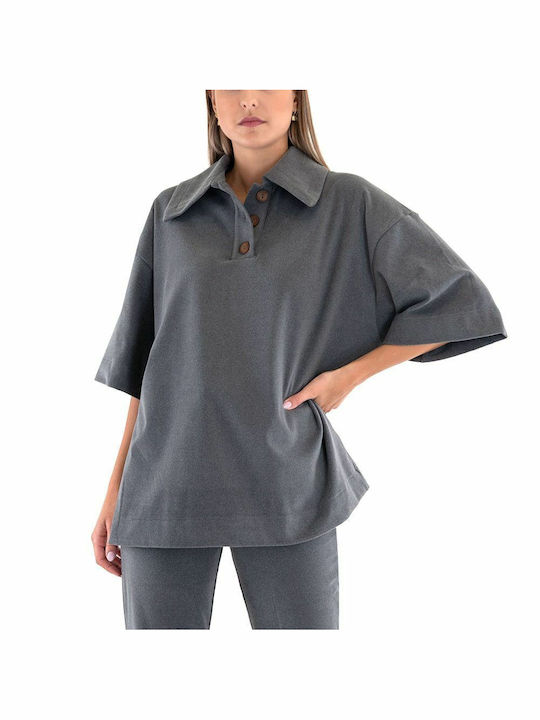 MY T Women's Summer Blouse Short Sleeve Gray