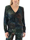 MY T Women's Blouse Long Sleeve with V Neckline Brown