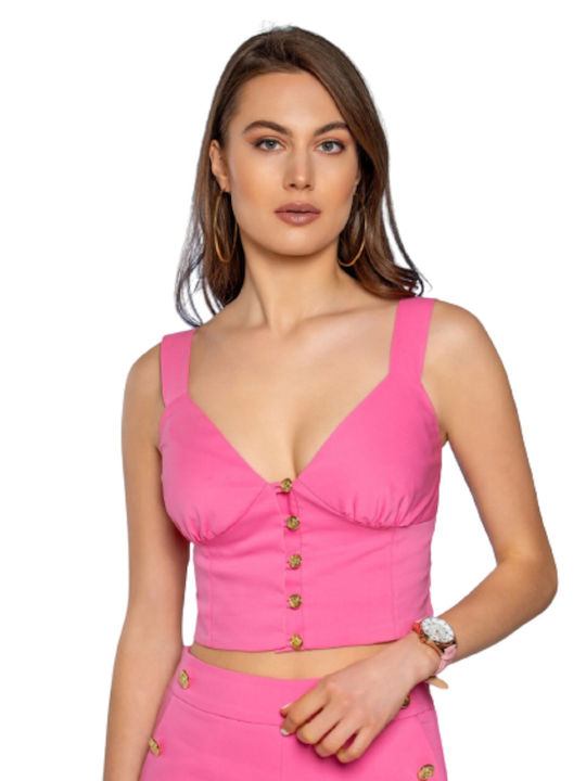 Derpouli Women's Summer Crop Top with Straps & V Neckline Pink