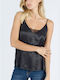 Cuca Women's Satin Lingerie Top with Lace Black