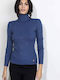 Cento Fashion Women's Long Sleeve Sweater Turtleneck Blue