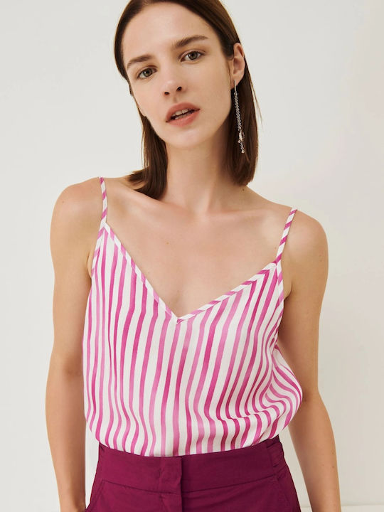 Damen Sommer Bluse mit Trägern Gestreift Rosa