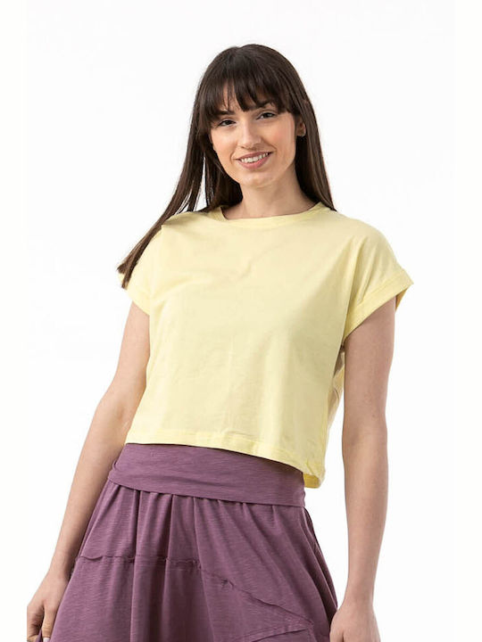 Simple Fashion Women's Summer Crop Top Cotton Short Sleeve Yellow