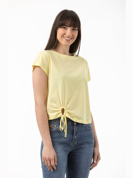 Simple Fashion Damen Sommerliche Bluse Baumwoll Kurzärmelig Gelb